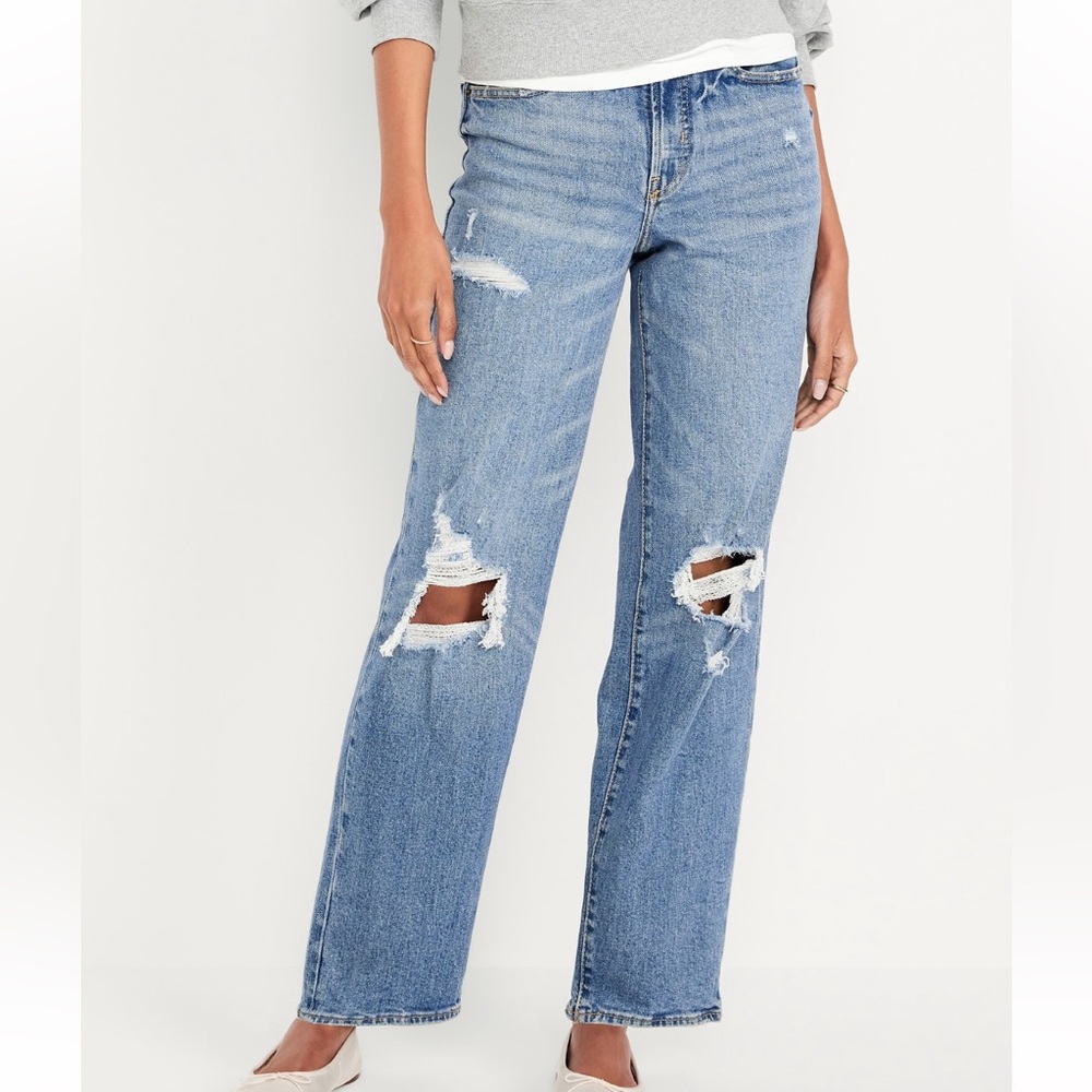 Old Navy Women’s High Waisted O.G. Loose Distressed Blue Jeans
